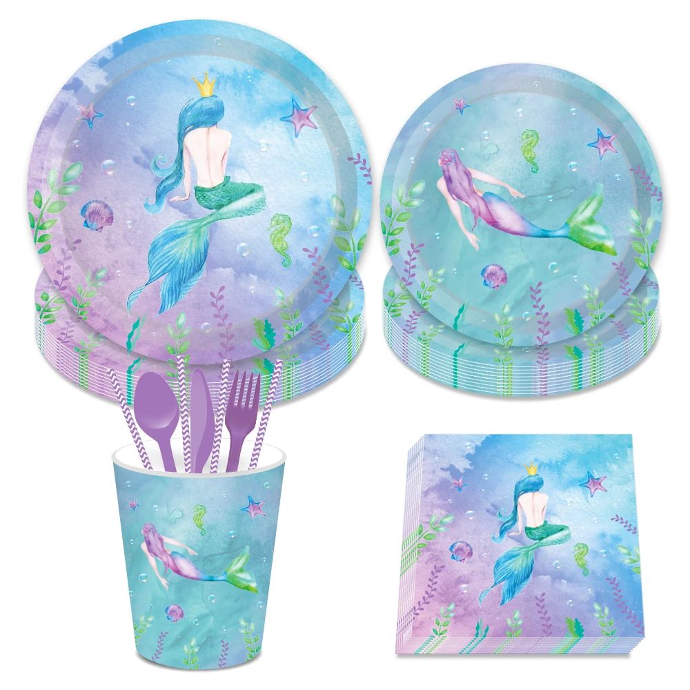

Little Mermaid Wedding Party Decorations Kids Birthday Parties Balloons Disposable Tableware Sets Baby Shower Party Supplies