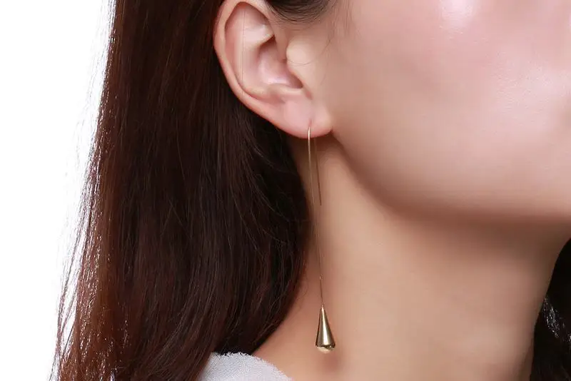 

QWC winter DE116 fashion jewelry women birthday gift gold metal color Simple titanium steel 86 mm drop water shape earring