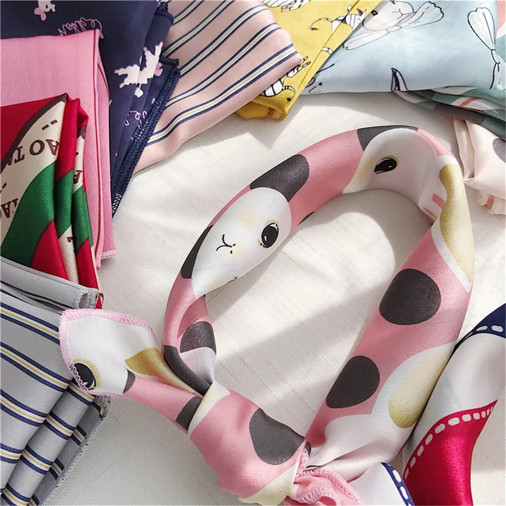 Корейская мода INS весенне осенний маленький шелковый шарф с рисунком животных