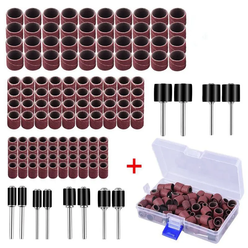 

132 Pieces Drum Sander Set with Free Box Including 120 Pieces Nail Sanding Band Sleeves and 12 Pieces Drum Mandrels for Dremel R