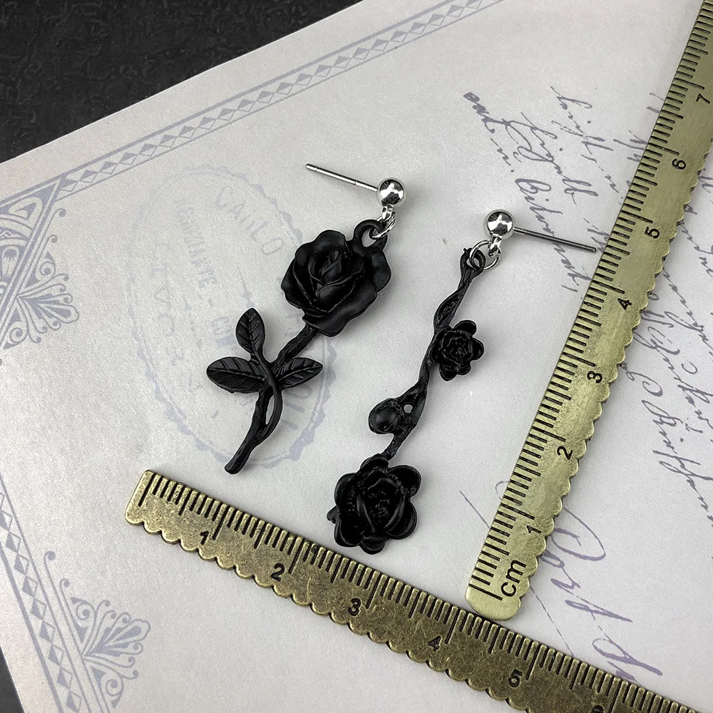 Gothic Jewelry Ornament Dark Goth Black Briar Rose Ear Stud Unglazed Club Rock Hip-Hop Asymmetry Dangle Earring | Украшения и