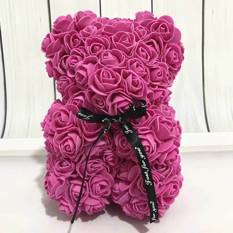 rose red DIY 25 см ПЭ Пена розы медведь плюшевый медведь искусственный цветок розы подарки на год для подруги Женщины Матери Валентина подарок - Цвет: rose red