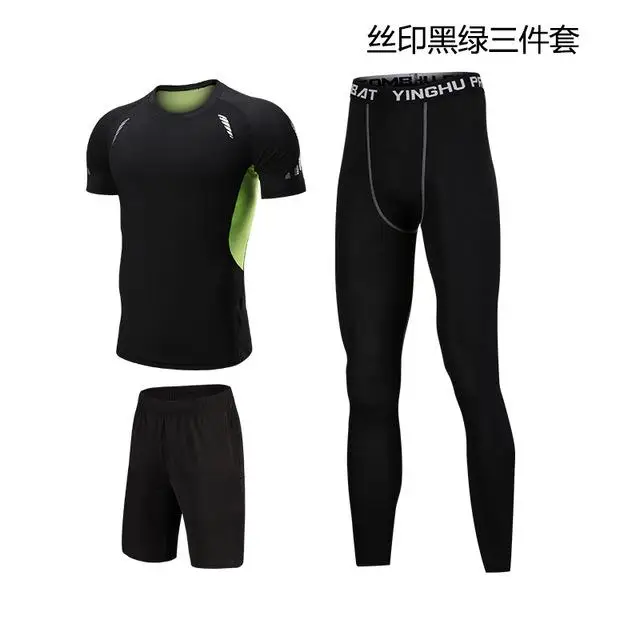 black green1 5 шт./компл. Для мужчин спортивный костюм для тренажерного зала Фитнес компрессионный спортивный костюм Одежда для бега спортивная одежда тренировки колготки - Цвет: black green1
