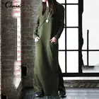 Зимнее флисовое платье-свитшот Celmia 2021, Женские винтажные платья макси с длинным рукавом, повседневный мешковатый кафтан, длинные платья, Халат