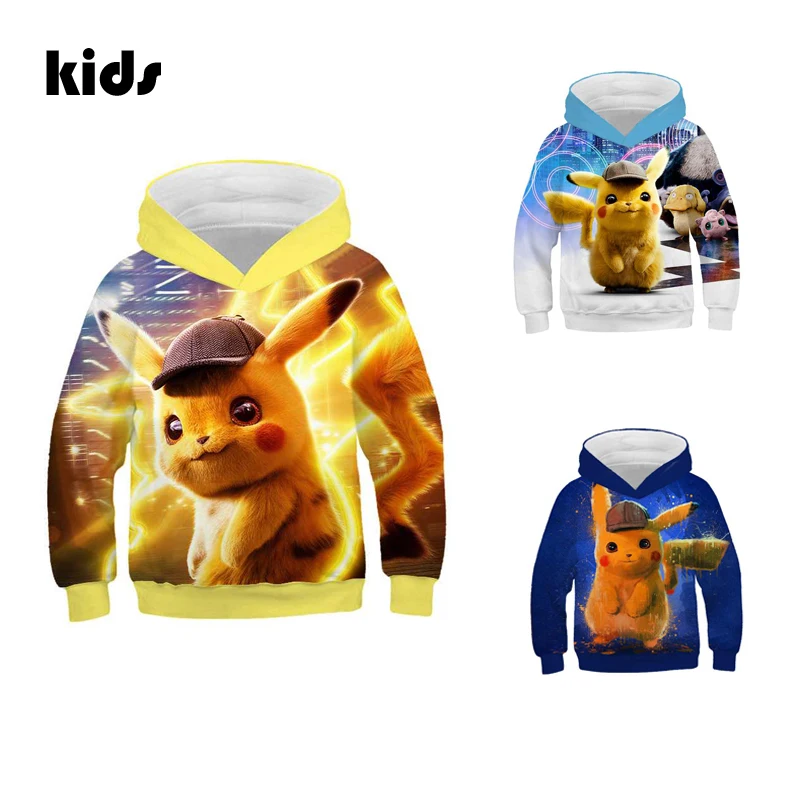 Детская куртка с капюшоном изображением покемонов толстовки Пикачу Детский