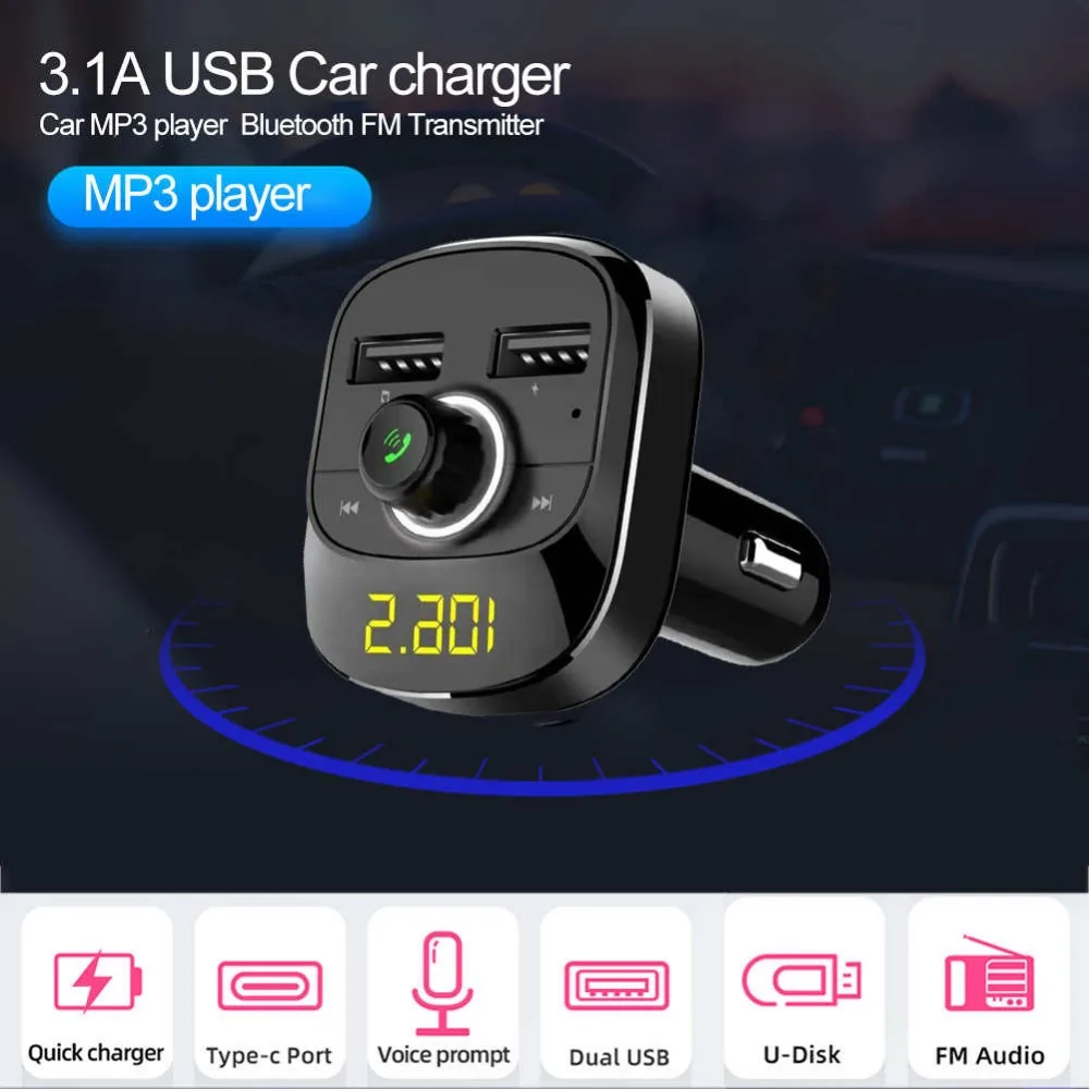 Bluetooth fm-передатчик Hands Free автомобильный MP3-плеер Bluetooth fm-передатчик комплект Hands-Free 3.1A Dual USB Автомобильное зарядное устройство type-c