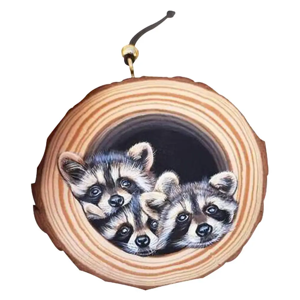 

Деревянные подвесные украшения для рождественской елки, украшения, натуральные деревянные ломтики с 3D рисунком животного, ручная роспись, ...