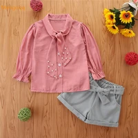 kids girls autumn long sleeve solid bow top shirts belt shorts pants toddler children baby clothes set 2pcs 1 6y