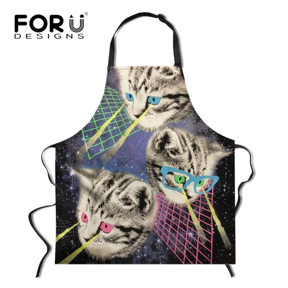YY0751R FORUDESIGNS/Космический Galaxy Cat кухонный фартук в стиле унисекс Регулируемый поварский фартук без рукавов для приготовления барбекю - Цвет: YY0751R