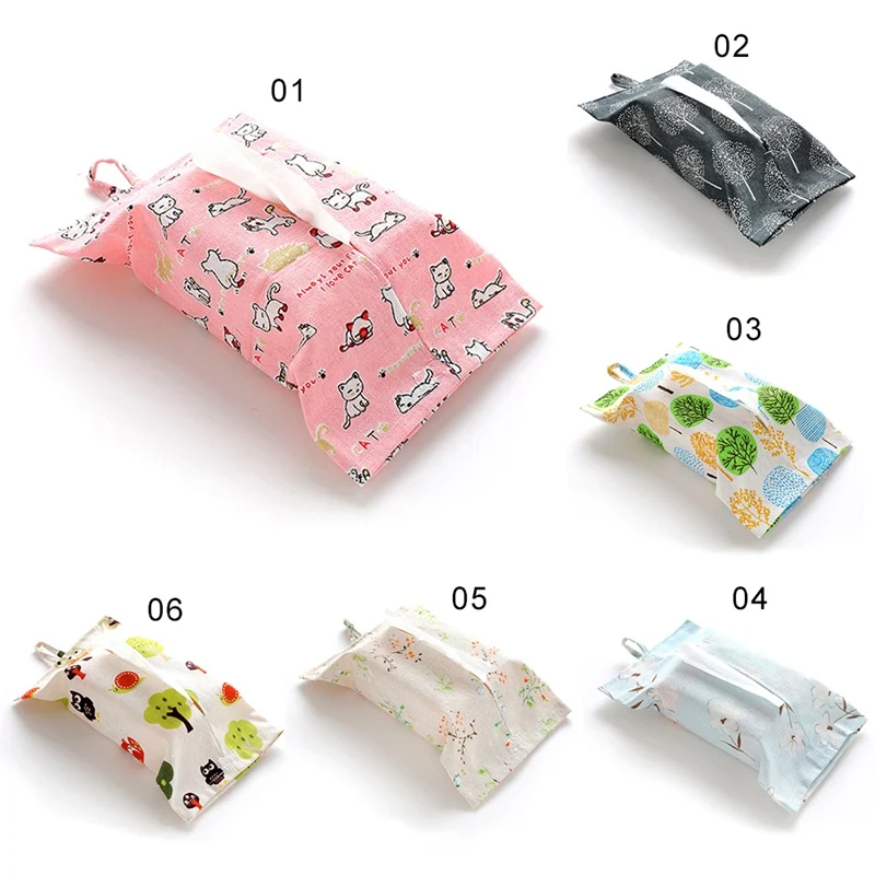 Ins Style Cloth Tissue Holder Cute Cartoon Printed Hanging Bag Bathroom Living Room Car Box Napkin | Дом и сад
