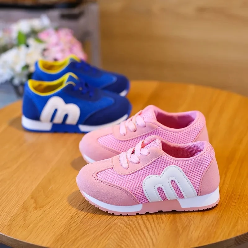 

2021 New Pink Children Sneakers With Letter Girls Running Shoes Mesh Splicing Babys Sport Shoes