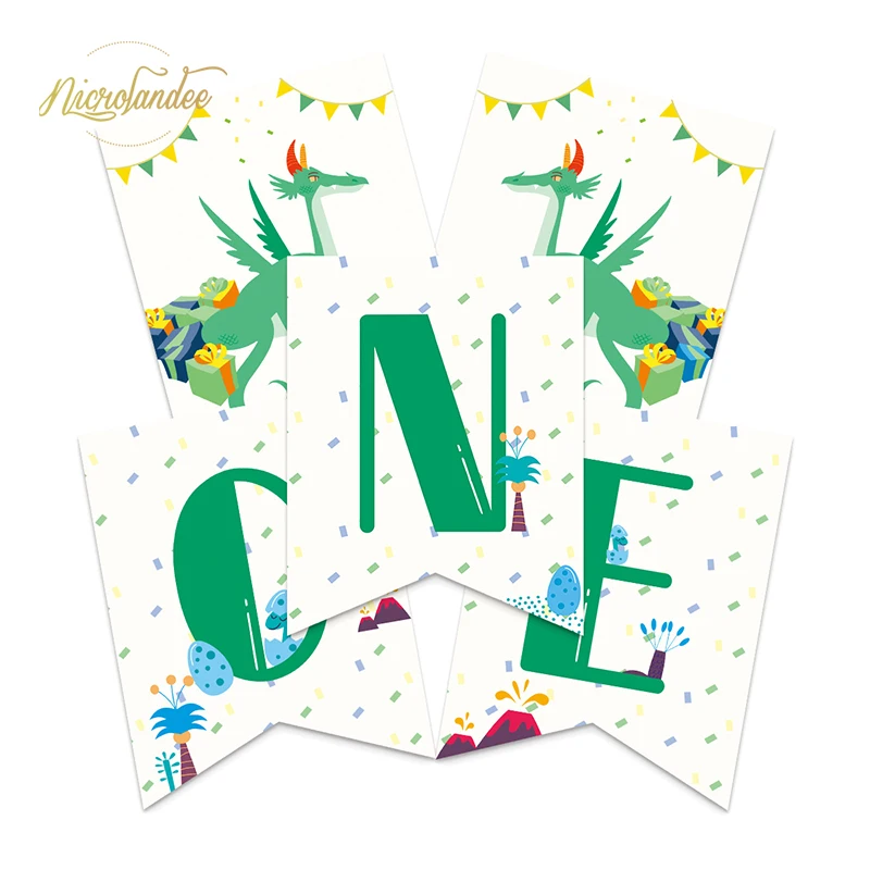 NICROLANDEE динозавр один баннер высокий стул на 1-й День Рождения Вечеринка Baby Shower