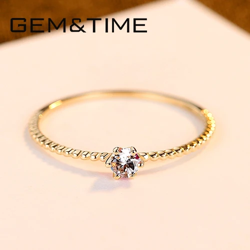 Gem&Time, простые классические ювелирные изделия из чистого золота, 14 к золотые кольца для женщин, Свадебные обручальные ювелирные изделия, Anel De Ouro Pur Au585, подарки R14139 - Цвет камня: Белый