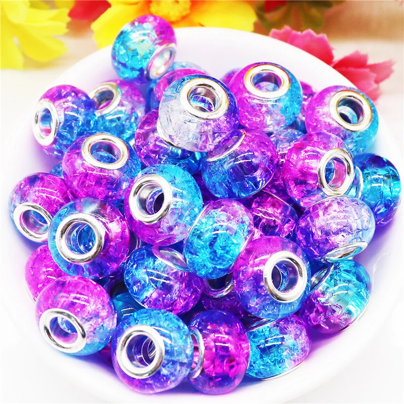 

10Pcs New Handmade Ice Crack Stripe Murano Charms 5mm Large Hole Spacer Beads Fit Pandora Bracelet Necklace DIY Jewelry Making