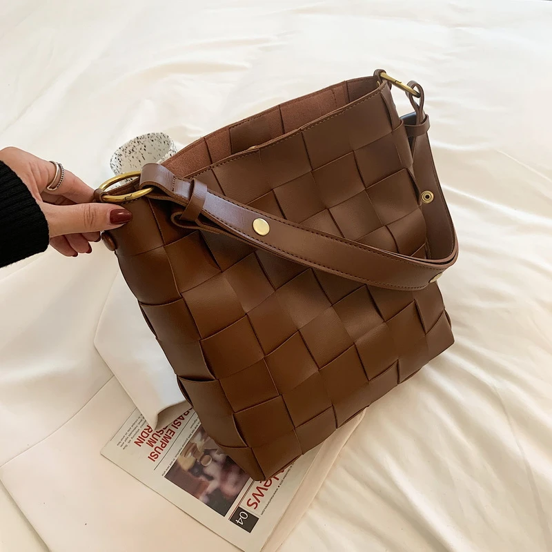 

Weave Tote Bucket bag 2021 Fashion high-capacity PU Leather Women's Designer Handbag Travel Shoulder Messenger Bag Phone Purses
