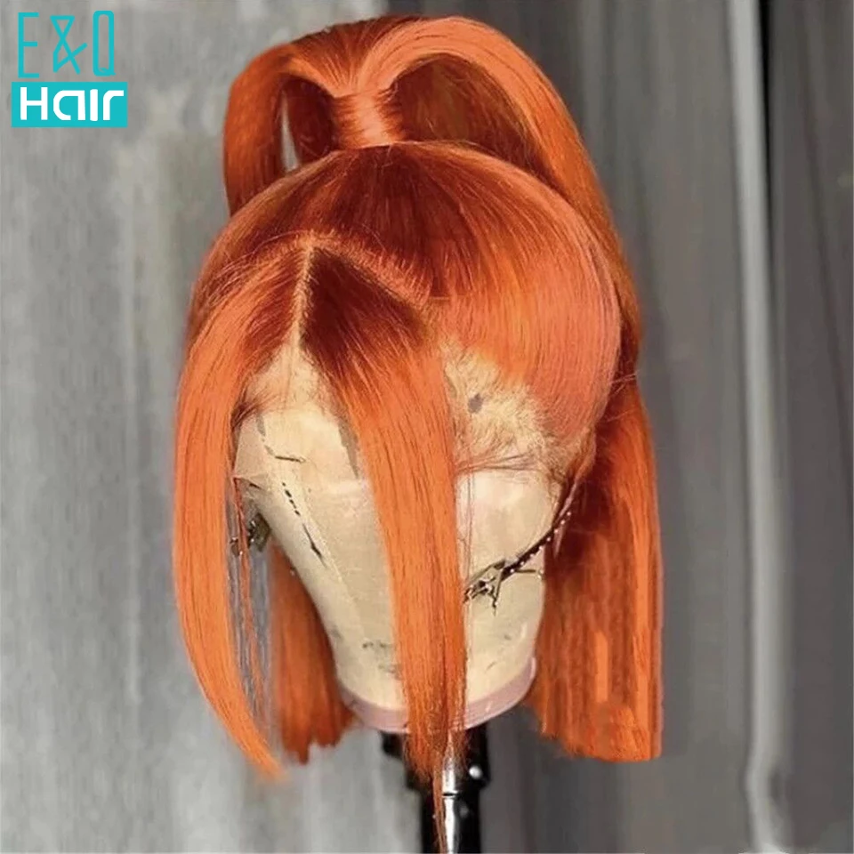 Orange Colored Honey Blonde Short BOB Lace Part Human Hair Wigs For Women Pre Plucked Brazilian Remy Highlight 180% | Шиньоны и парики
