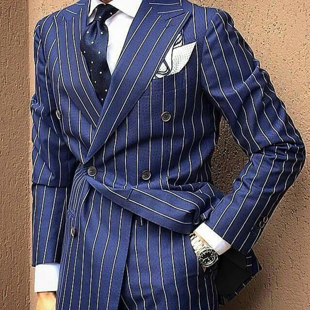 

Notched Lapel Fashion Print Leisure Blazer Men's Slim-Fit Stripe Casual Suit Jacket Turn-down Collar Business Bridegroom Clothes