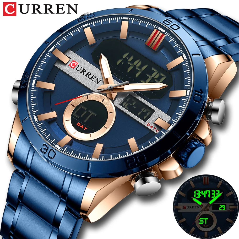 

CURREN Man Watch Luxury Brand Casual Sport Wristwatches Male Digital Design Luminous Clock with Chronograph 2021 Hot Sell