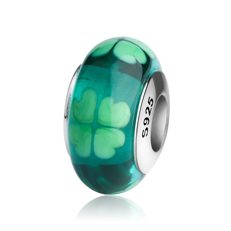 New design green four leaf clover Murano glass beads diy charms 925 sterling silver fit authentic pandora bracelet jewelry gifts