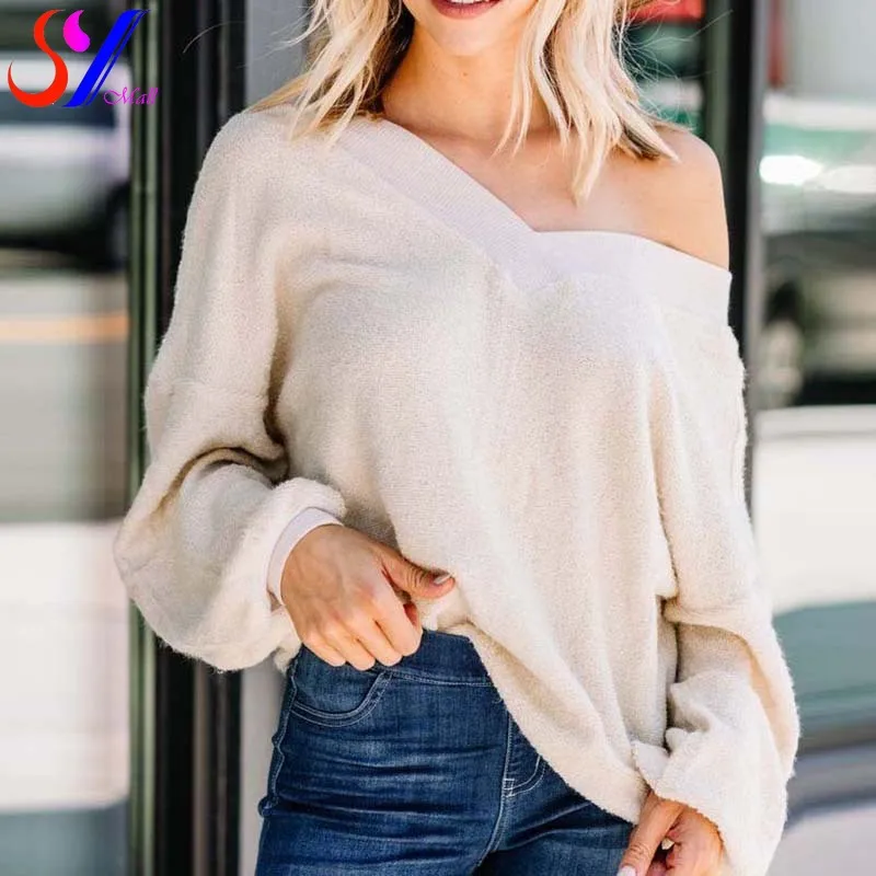 

SY Women Sweaters Long Sleeve Top Jumper V-neck Loose Fashion Sweater Knit Pullover Tops Fall 2021 Women Clothing