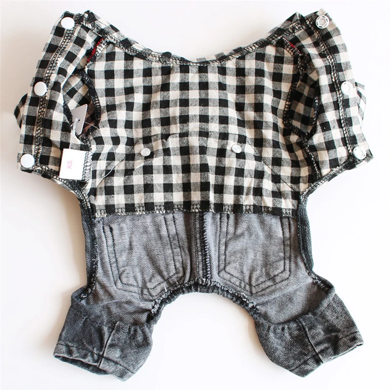Джинсовый комбинезон в клетку для маленьких собак модный дизайнерский из денима