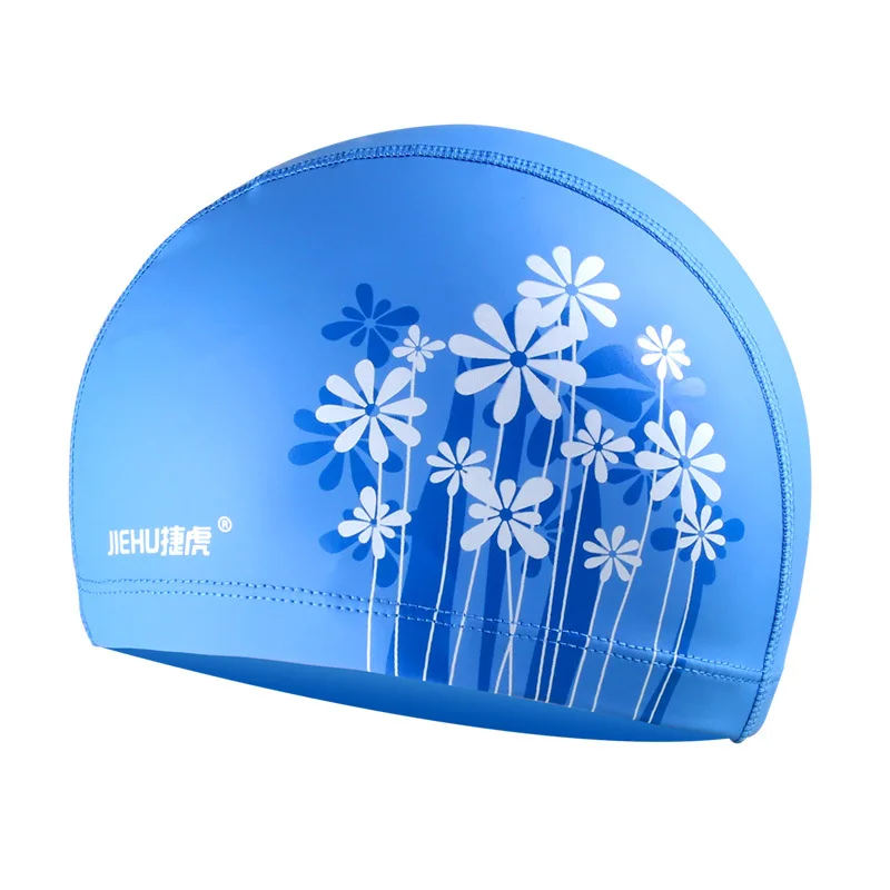 

2021 Adult Swimming Cap Waterproof Comfortable PU Breathable Swim Pool Cap Print Men Women Plus Free Size Bathing Hat Unisex