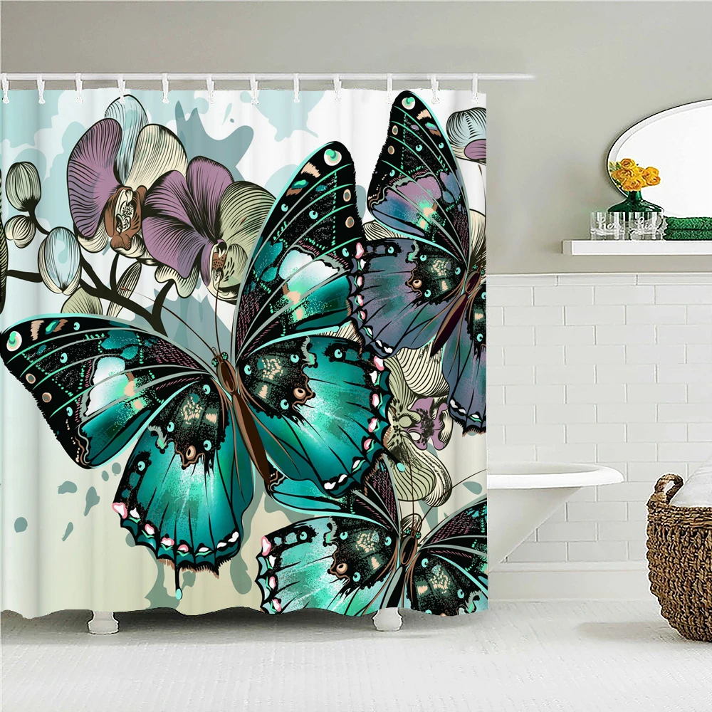 

Beautiful flowers, butterflies, birds, dreams, shower curtains, waterproof, bathroom decoration, home decoration