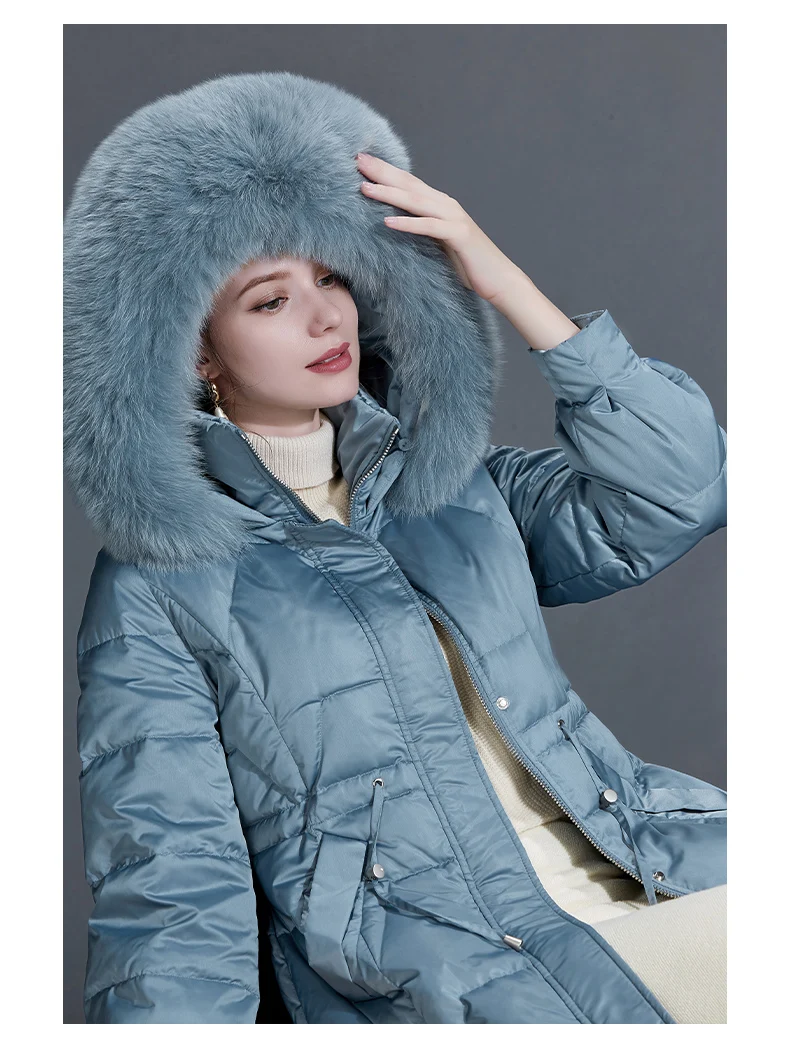 

2019 Winter Long Coat Female Warm Parka Real Fox Fur Collar Down Jacket Winter Coat Women A293