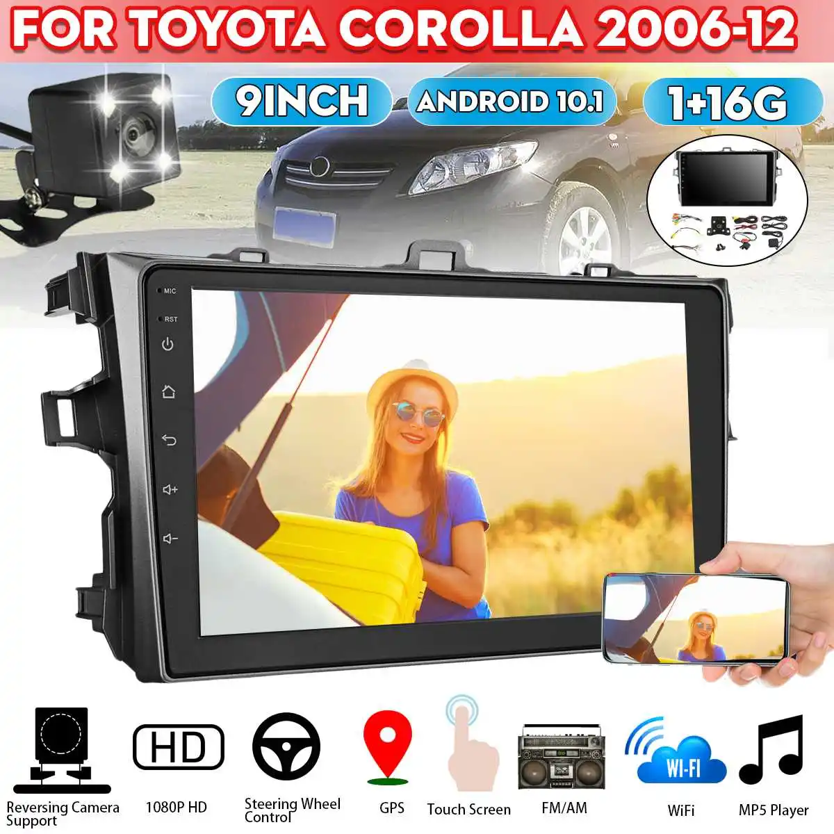 

Автомобильный мультимедийный плеер, 2 Din, Android 10,1, 16 ГБ, автомобильное радио, стерео видео для Toyota Corolla 2006, 2007, 2008, 2009, 2010, 2011, 2012
