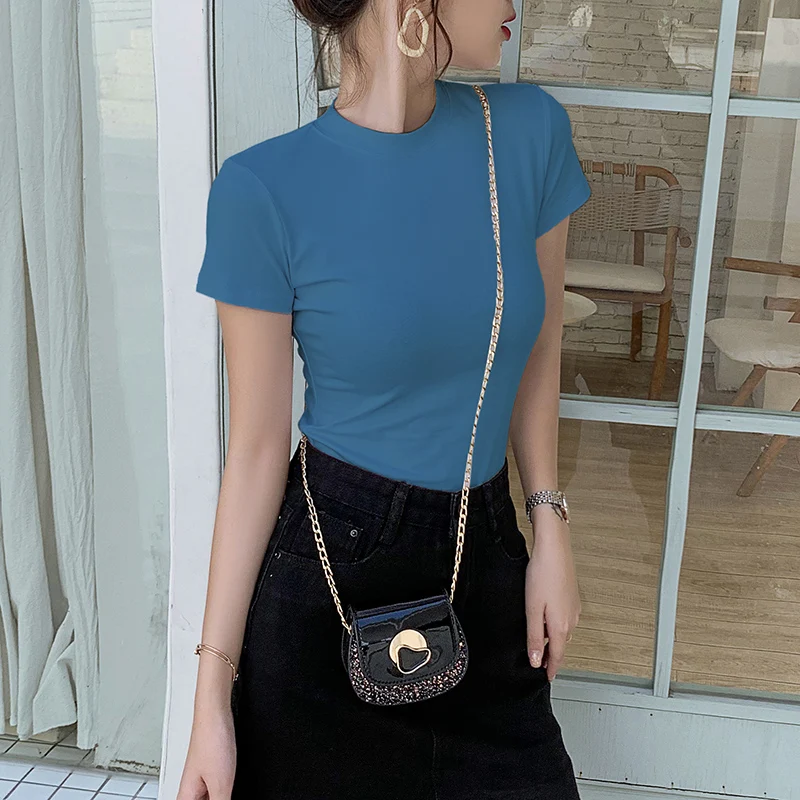 Футболка MRMT Женская хлопковая брендовая облегающая Однотонная рубашка с высоким