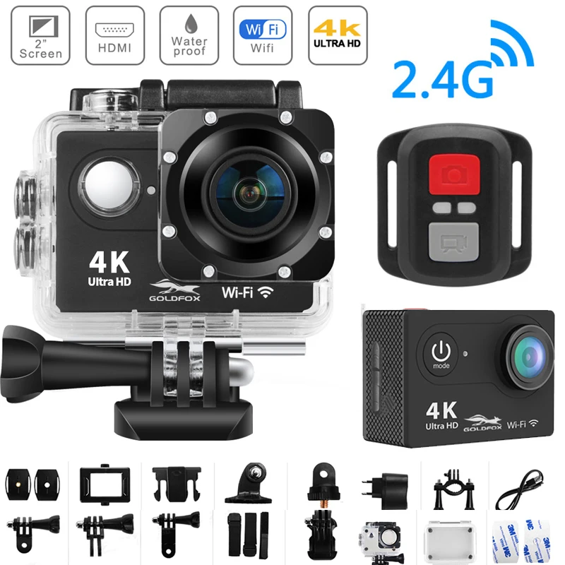 

Action Camera 4K Ultra HD WiFi 2.0" 170D 12MP Go Waterproof Pro Sport Camera 30m Underwater Helmet Video Recording Camera