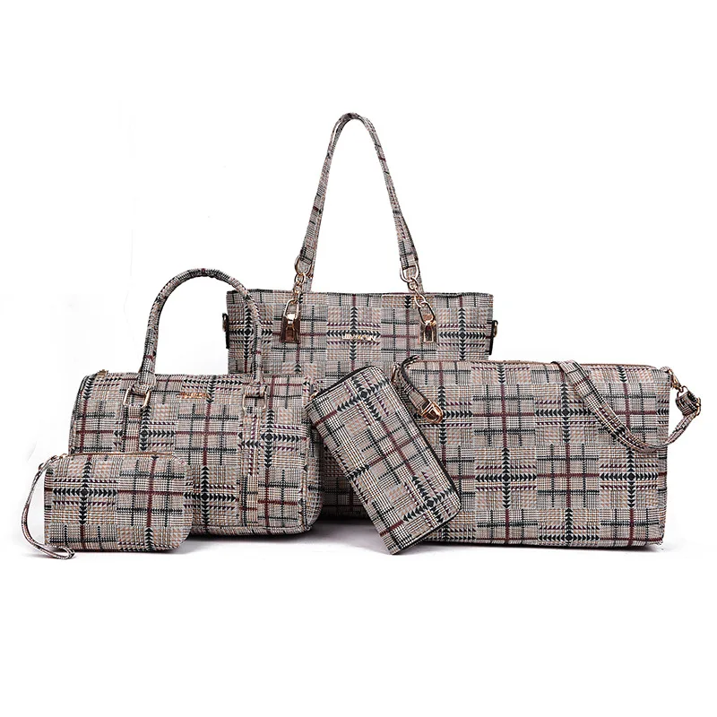 Новая женская сумка 5 шт наборы композитная из искусственной кожи клетчатая