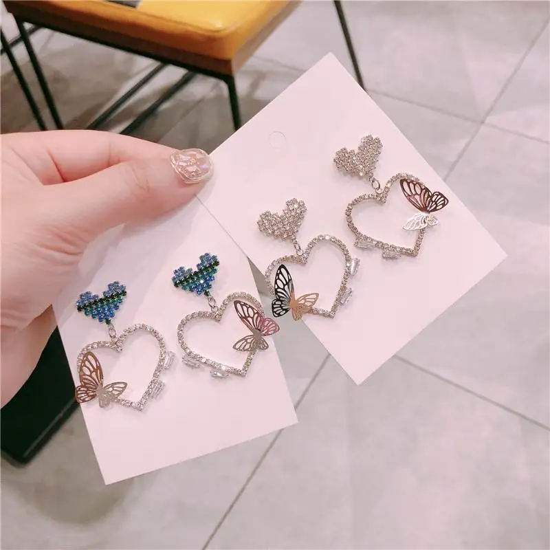 

2020 New Rhinestone Butterfly Heart Earrings For Women Personality Fashion Jewelry pendientes Wholesale