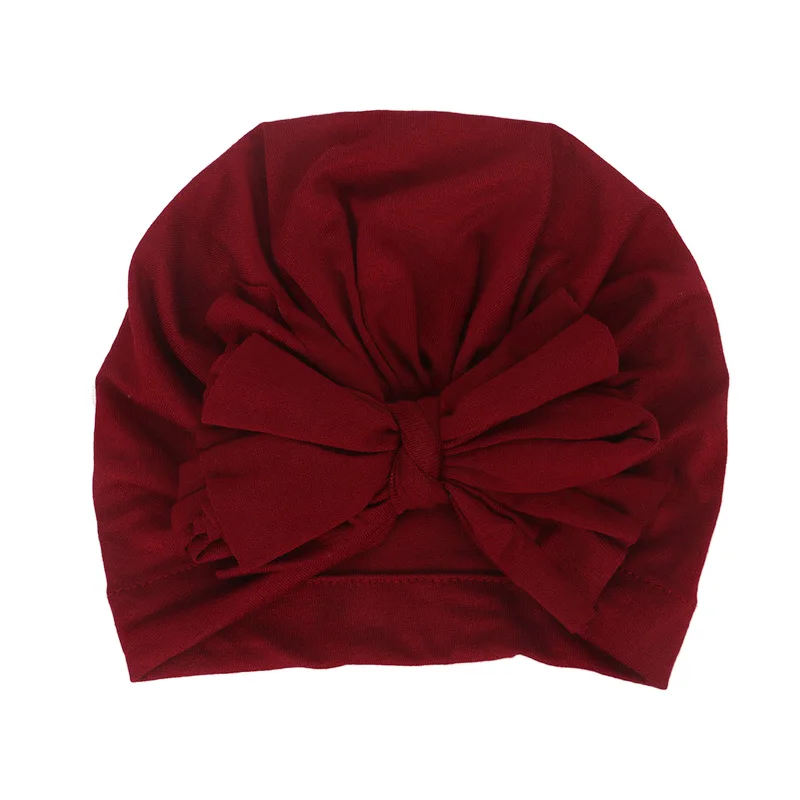 Wine red 16 цветов, хлопковая детская шапка, шапка-тюрбан с бантом, реквизит для фотосессии, детская шапочка, Аксессуары для младенцев, детская шапка для девочек и мальчиков, детские шапки - Цвет: Wine red