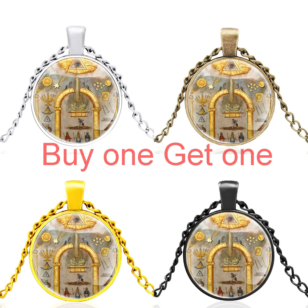 

New Arrival Masonic Design Glass Dome Vintage Pendant Necklace Men Women Jewelry Accessories Gifts