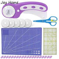 45mm fabric rotary cutter set with 5pcs replacement blades cutting mat acrylic ruler fabric clips leather cutting craft