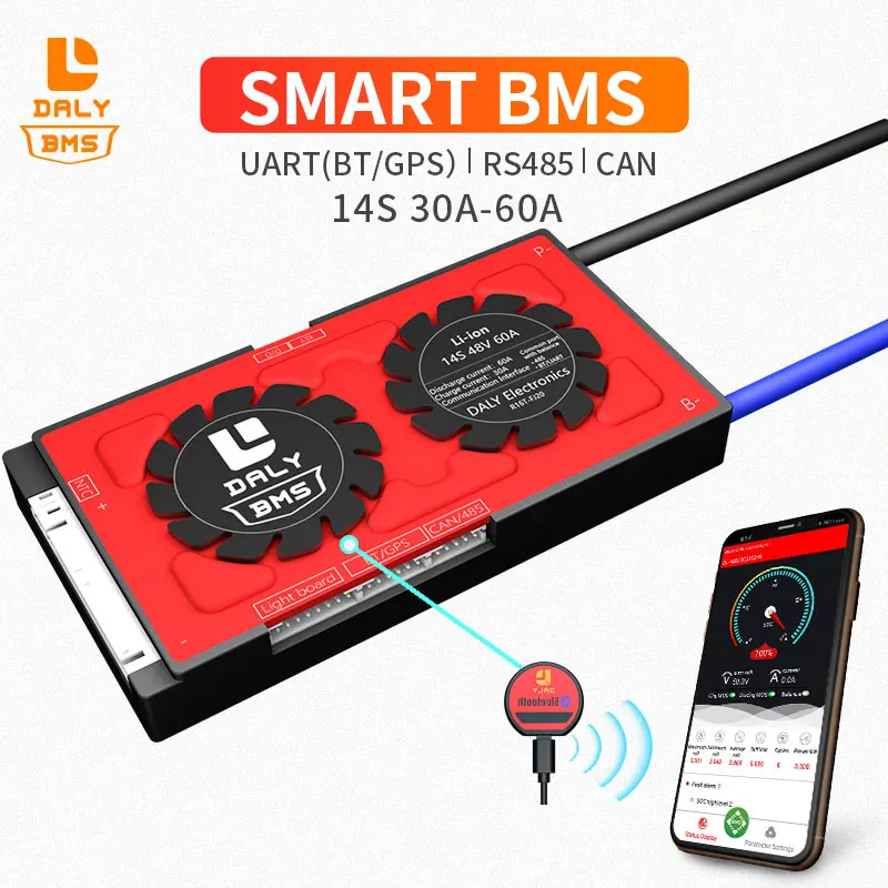 

Daly Smart BMS 14S 48V Bluetooth BMS 14S BMS 48V 30A 40A 60A 3.7V Li-ion 18650 Lithium Battery with Balance for Solar Energy