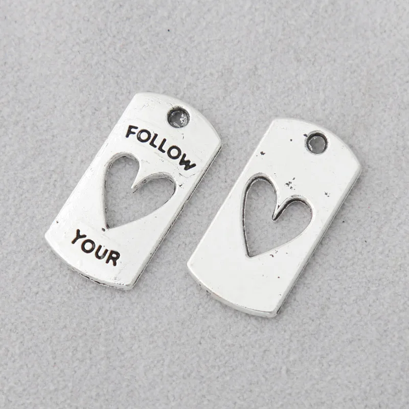 Модные подвески RAINXTAR из сплава с надписью Follow Your Heart прямоугольные 10*20 мм 100 шт. AAC474