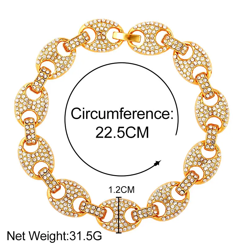 

New Luxury Shiny Iced Out Charm Bracelet for Women Men Multicolor Pig Nose Rhinestone Link Chain Bracelet 2020 Fashion Jewelry