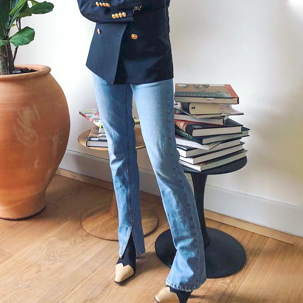 

Pirate Hippie Split Washed Denim Pants Woman Spring Summer High Waist Split Cotton Trousers Casual Vintage Classic Jeans 2021
