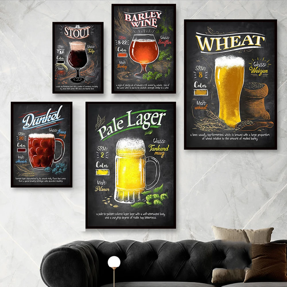 

Beer Vintage Posters and Prints Bar Pub Club Man Canvas Paintings Wall Art Decorative Retro Home Decoration Cuadros Unframed