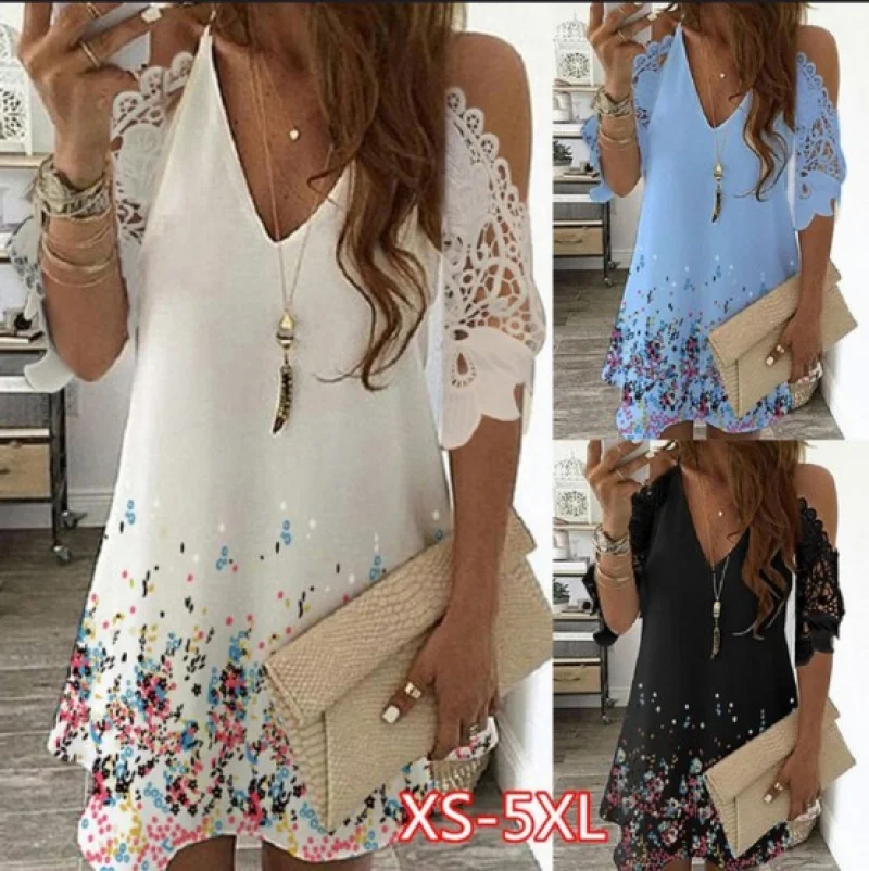 

Lace-Patched V-Neck Floral-Print Dress