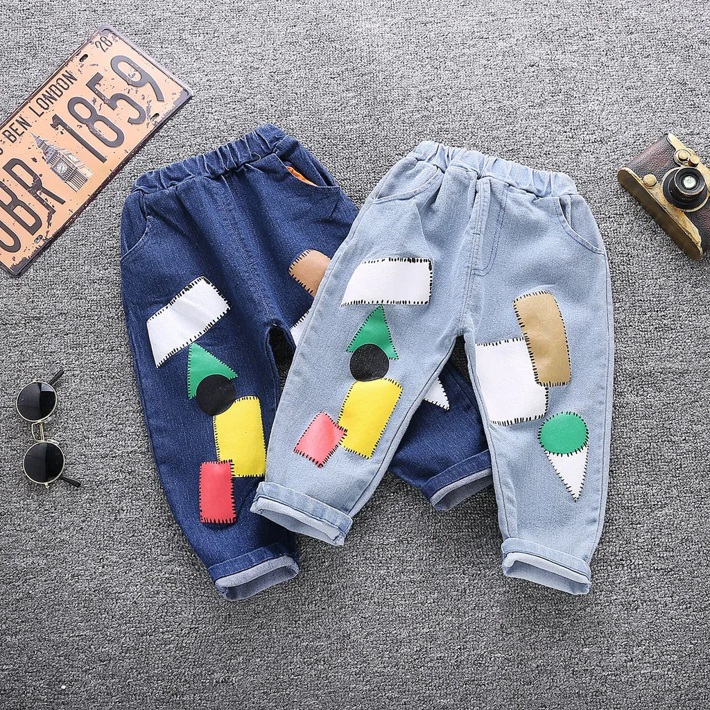 

2021 Summer Infant Baby Girls Boys Kids Cartoon Denim Casual Pants Trousers Clothes Elastic WaistPatch Pattern Jeans Dropship #