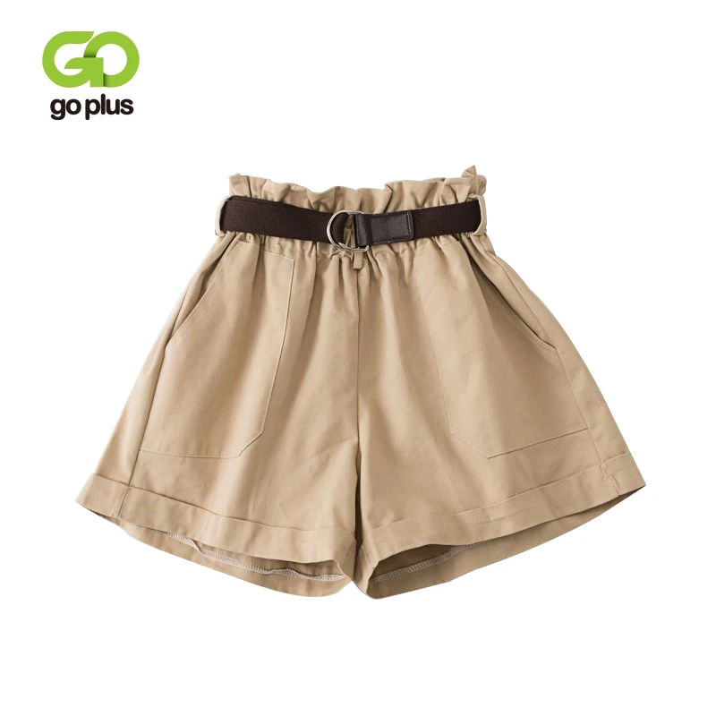

GOPLUS летние шорты женские винтажные повседневные с высокой талией пояс с оборками однотонные свободные шорты белые женские Pantalones Cortos Mujer