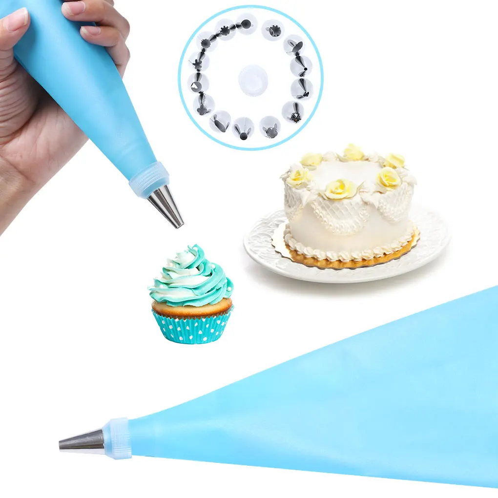 

16PCS/Set Cake Decorating Tips Set Icing Piping Cream Pastry Bag with 14 pcs Stainless Steel Nozzle Set Cake Decorating Tools