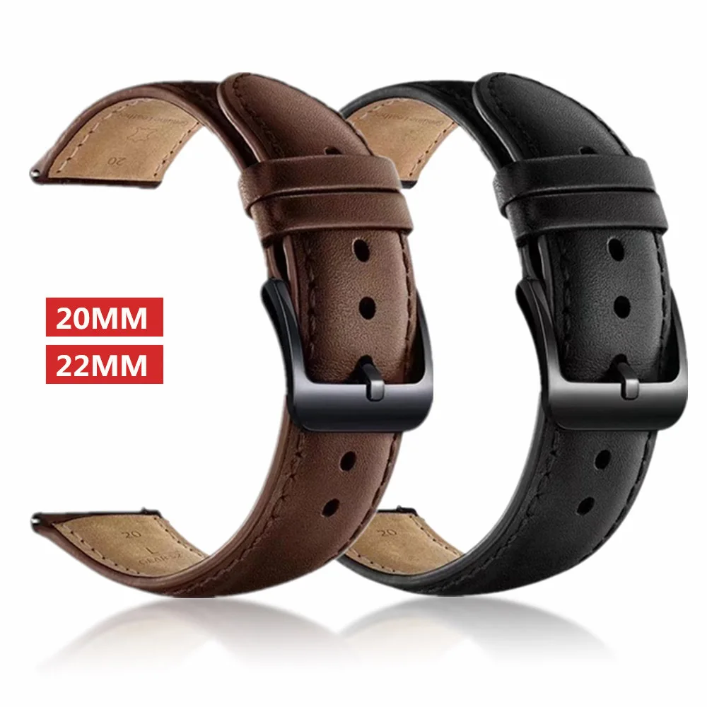 

Ремешок из натуральной кожи для Samsung Galaxy Watch 3 41 мм/45 мм/42 мм/46 мм/Active 2, классический браслет для HUAWEI GT 2, 20 мм 22 мм