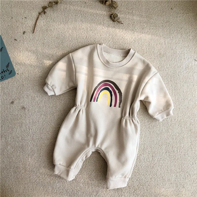 

2021 Spring New Baby Boys Romper Fleece Cotton Newborn Baby Girls Jumpsuit Rainbow Infant Romper Toddler Clothes Thick Outerwear
