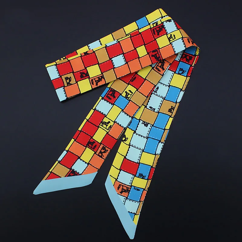 Тканая цветная Сетчатая Сумка шарф женский шейный тонкий бренд клетчатые шарфы