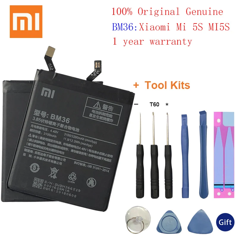 BM36 For Mi5S BM35 BM36 BM37 BM38 BN20 Батарея для Xiaomi mi 4C 5C 4S 5S Plus mi 4C mi 5S mi 5C Замена литий-полимерный аккумулятор+ Бесплатные инструменты - Цвет: BM36 For Mi5S