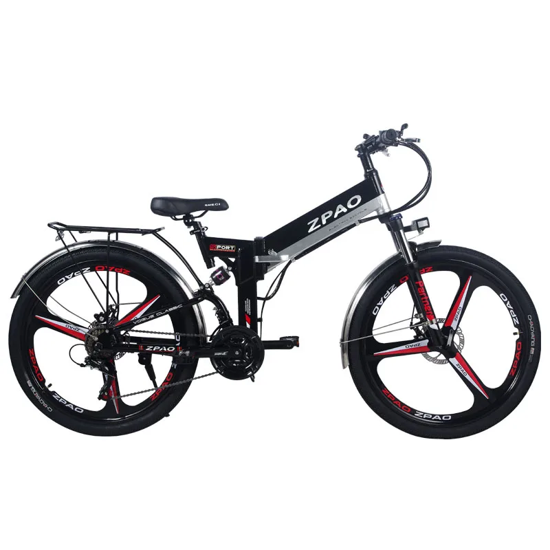 

ZPAO 26 Inch Folding Electric Bicycle, 48V 10.4Ah Lithium Battery, 350W Mountain E Bike, 5 Grade Pedal Assist, Suspension Fork